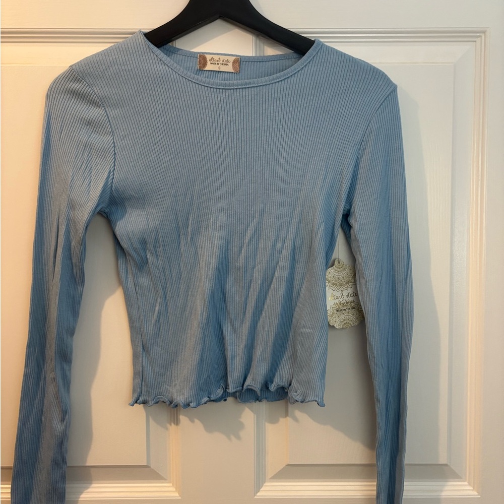 Altar'd State Dusty Blue Ribbed Long Sleeve Top